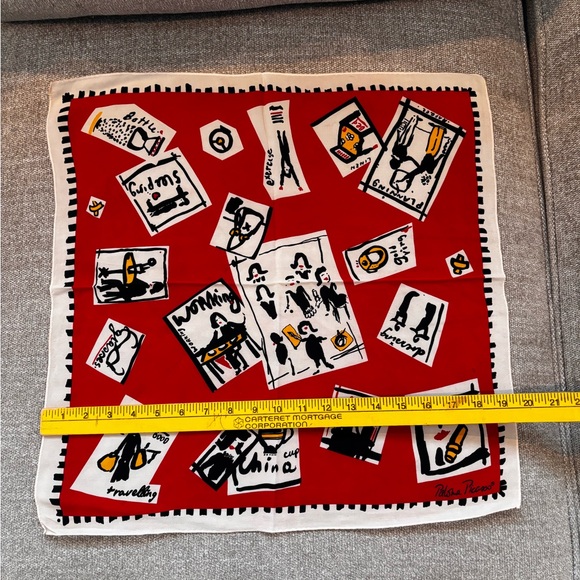 ✨PALOMA PICASSO Vintage “A Day in the Life”Silk Square Scarf Red Cream Black - Picture 5 of 10